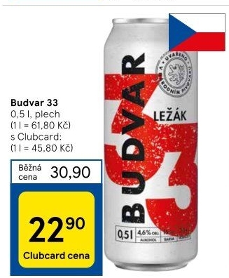 Pivo světlý ležák 33 Budweiser Budvar