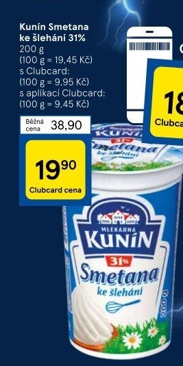 Smetana ke šlehání Mlékárna Kunín 31%