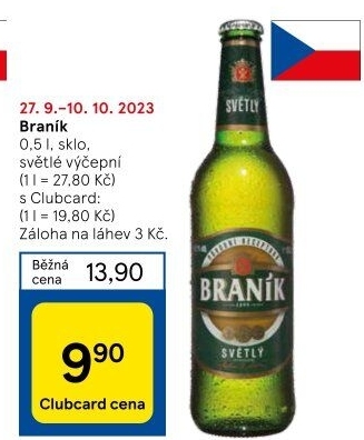 Pivo světlé výčepní 10° Braník