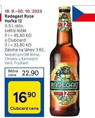 Pivo světlý ležák 12° Ryze hořká Radegast