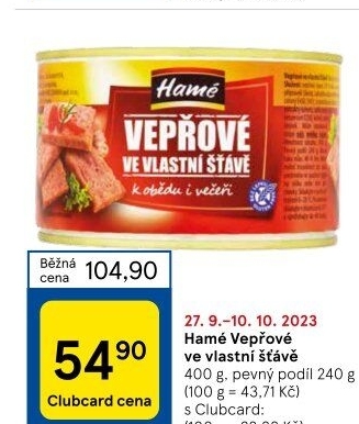 Vepřové maso ve vlastní šťávě Hamé