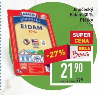 Sýr Eidam Jihočeský 30% Madeta