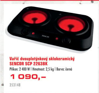 Vařič dvouplotýnkový sklokeramický Sencor SCP 2263BK