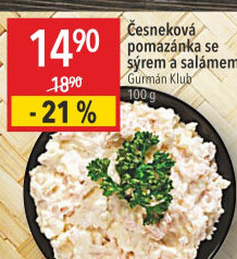 Česneková pomazánka se sýrem a salámem