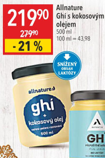 Přepuštěné máslo Ghí s kokosovým olejem Allnature