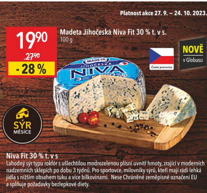 Sýr Niva Jihočeská Fit 30% Madeta