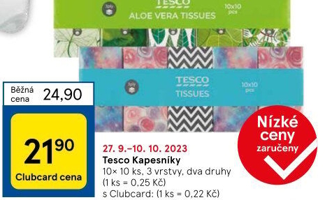 Papírové kapesníčky 3vrstvé Tesco