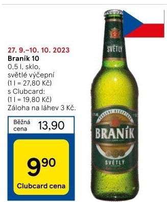 Pivo světlé výčepní 10° Braník
