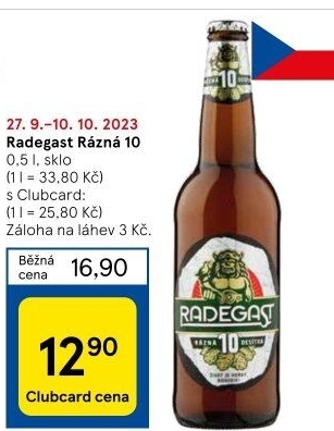 Pivo světlé výčepní Rázná 10° Radegast