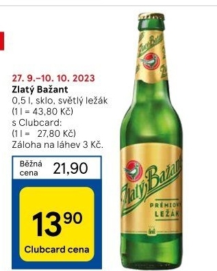 Pivo světlý ležák 12° Zlatý Bažant