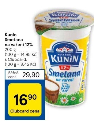 Smetana na vaření Mlékárna Kunín 12%