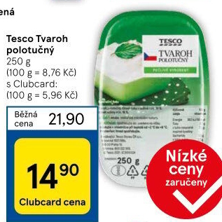 Tvaroh polotučný Tesco