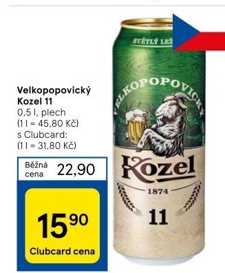 Pivo ležák 11° Velkopopovický Kozel