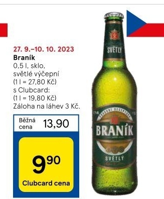 Pivo světlé výčepní 10° Braník