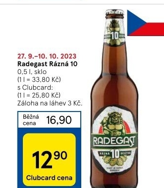 Pivo světlé výčepní Rázná 10° Radegast