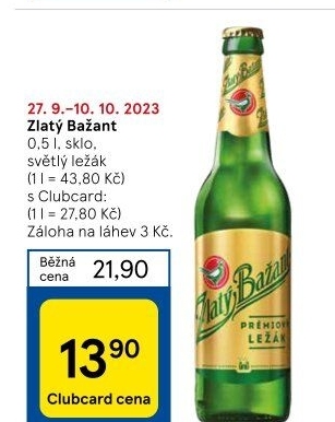 Pivo světlý ležák 12° Zlatý Bažant