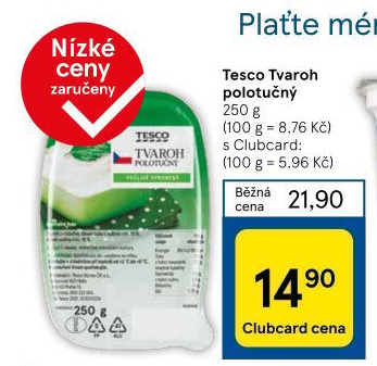 Tvaroh polotučný Tesco