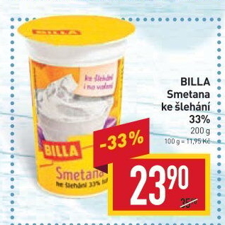 Smetana ke šlehání Billa 33%