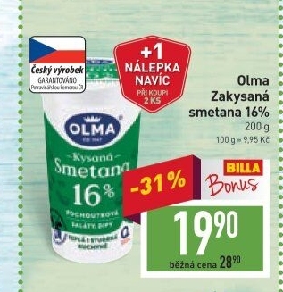 Smetana zakysaná Olma 16%