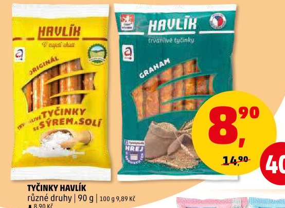 Tyčinky trvanlivé se sýrem a solí Havlík