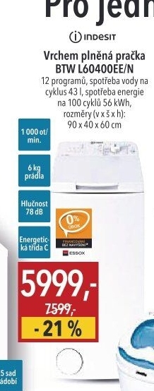 Pračka vrchem plněná Indesit BTW L60400EE/N