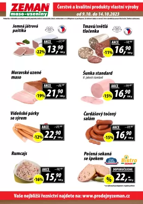 akční leták ZEMAN maso - uzeniny 9.10.2023-14.10.2023
