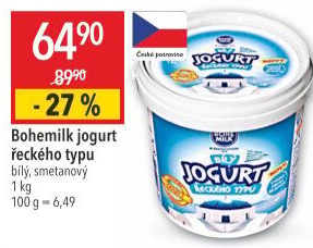 Bílý jogurt řecký Bohemilk