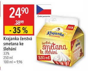 Smetana ke šlehání Krajanka 33%
