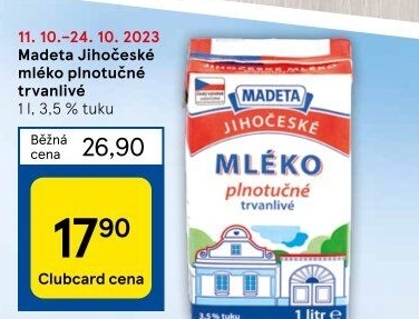 Mléko trvanlivé Jihočeské Madeta - 3,5% plnotučné