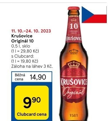 Pivo světlé výčepní Originál Královská 10° Krušovice