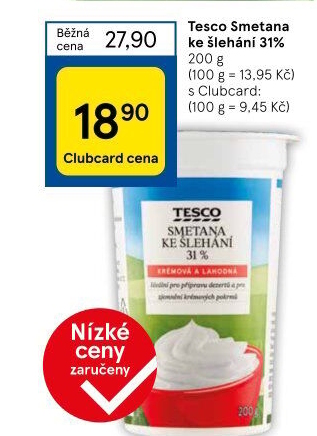 Smetana ke šlehání Tesco 31%
