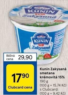 Zakysaná smetana krémovitá Mlékárna Kunín 15%