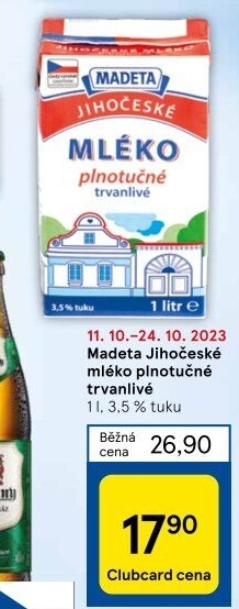 Mléko trvanlivé Jihočeské Madeta - 3,5% plnotučné