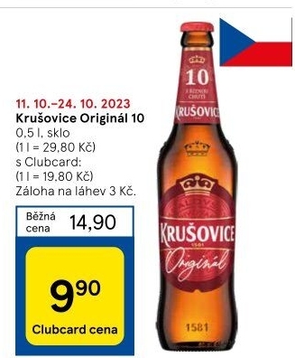 Pivo světlé výčepní Originál Královská 10° Krušovice