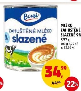 Mléko zahuštěné slazené 9% Boni