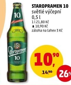 Pivo světlé výčepní 10° Smíchov Staropramen