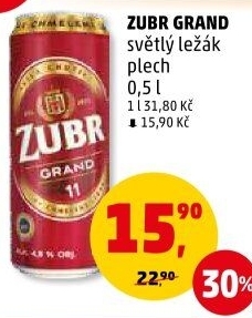 Pivo světlý ležák 11° Grand Pivovar Zubr