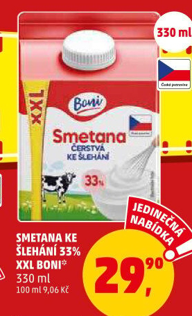 Smetana ke šlehání Boni 33%