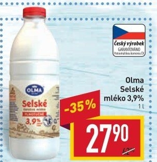 Mléko čerstvé selské Olma - 3,9% plnotučné