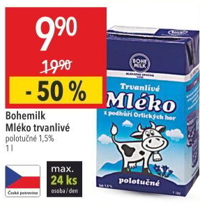 Mléko trvanlivé Bohemilk - 1,5% polotučné