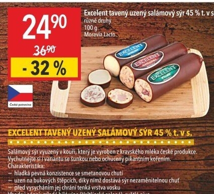 Sýr tavený uzený Excelent 45% Moravia