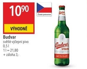 Pivo světlé výčepní Budweiser Budvar