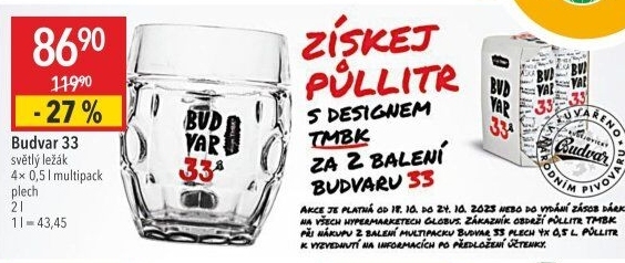 Pivo světlý ležák 33 Budweiser Budvar