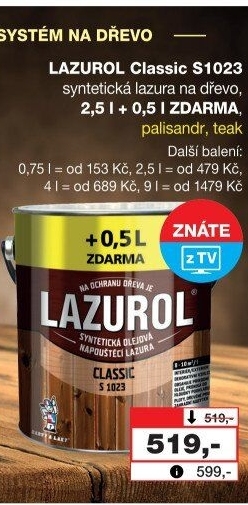 Lazura na dřevo Classic Lazurol
