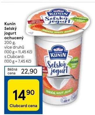 Ochucený jogurt selský Mlékárna Kunín