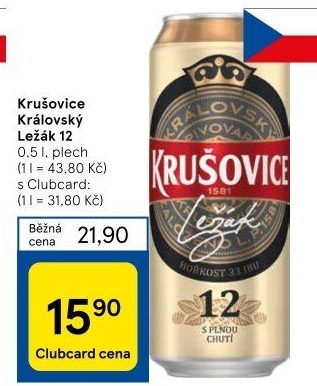 Pivo světlé Královský ležák 12° Krušovice