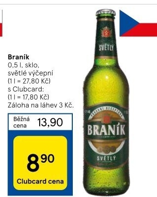 Pivo světlé výčepní 10° Braník