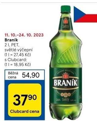 Pivo světlé výčepní 10° Braník