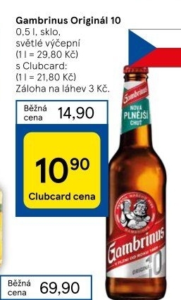 Pivo světlé výčepní Originál 10° Gambrinus