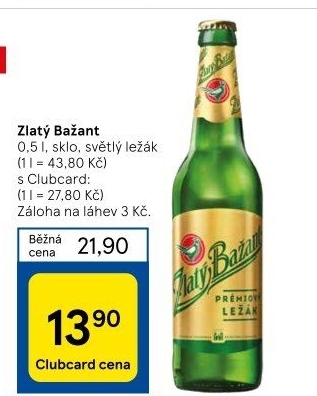 Pivo světlý ležák 12° Zlatý Bažant